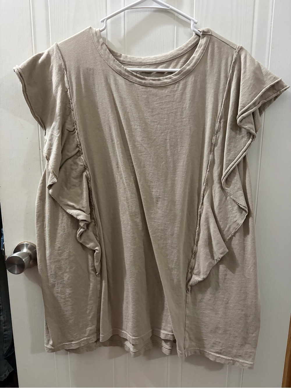 aerie Beige Ruffle Sleeve Short-Sleeve Tee